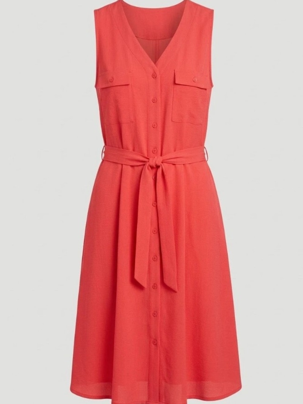 Cato Coral Sleeveless Button-Front Midi Dress with Tie Belt Plus 18/20W